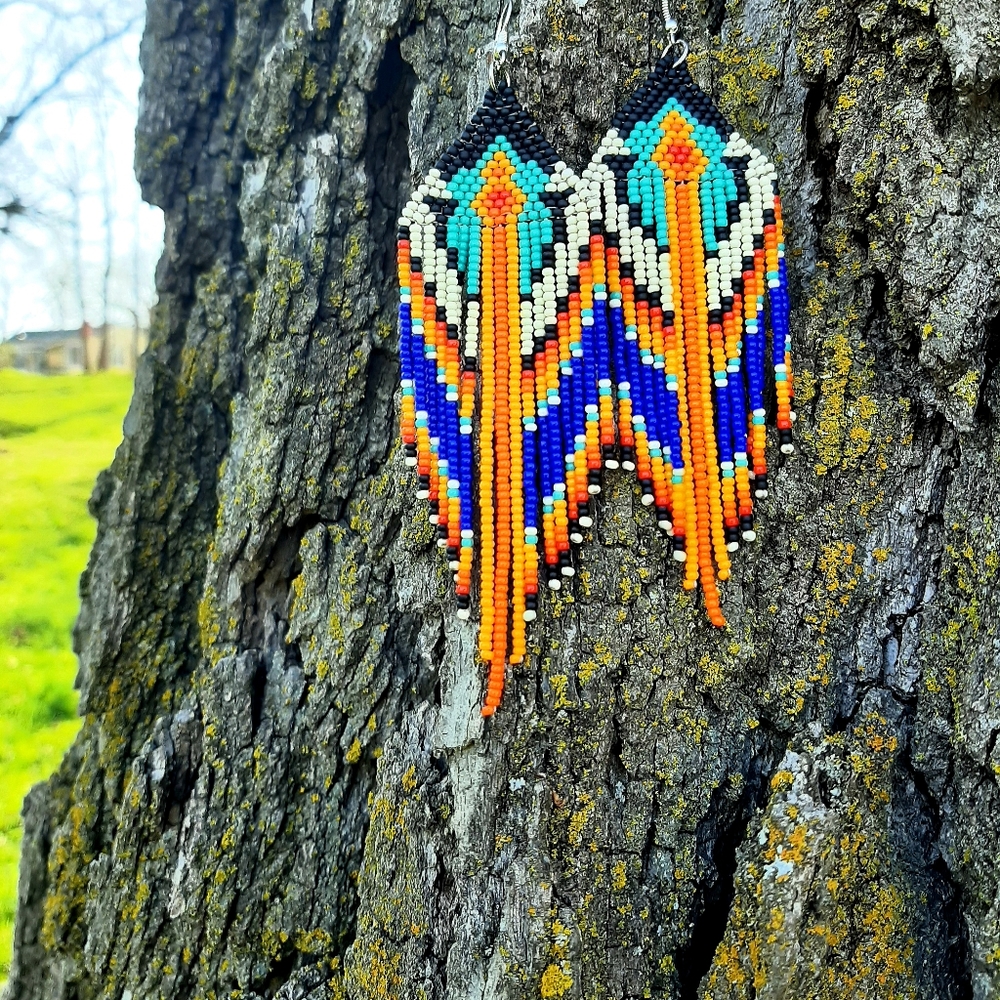 "Sun Goddess" Beaded fringe earrings